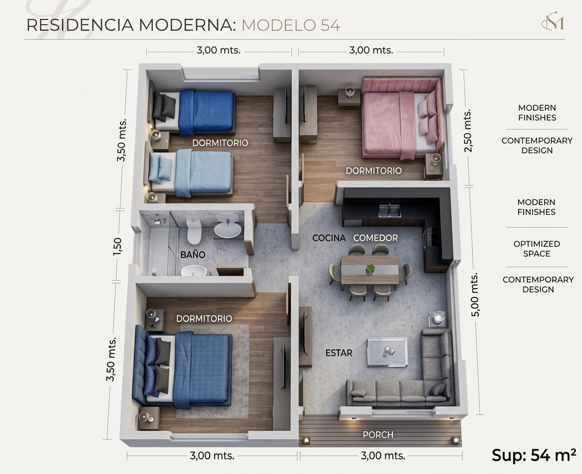 Plano vivienda 54 m2